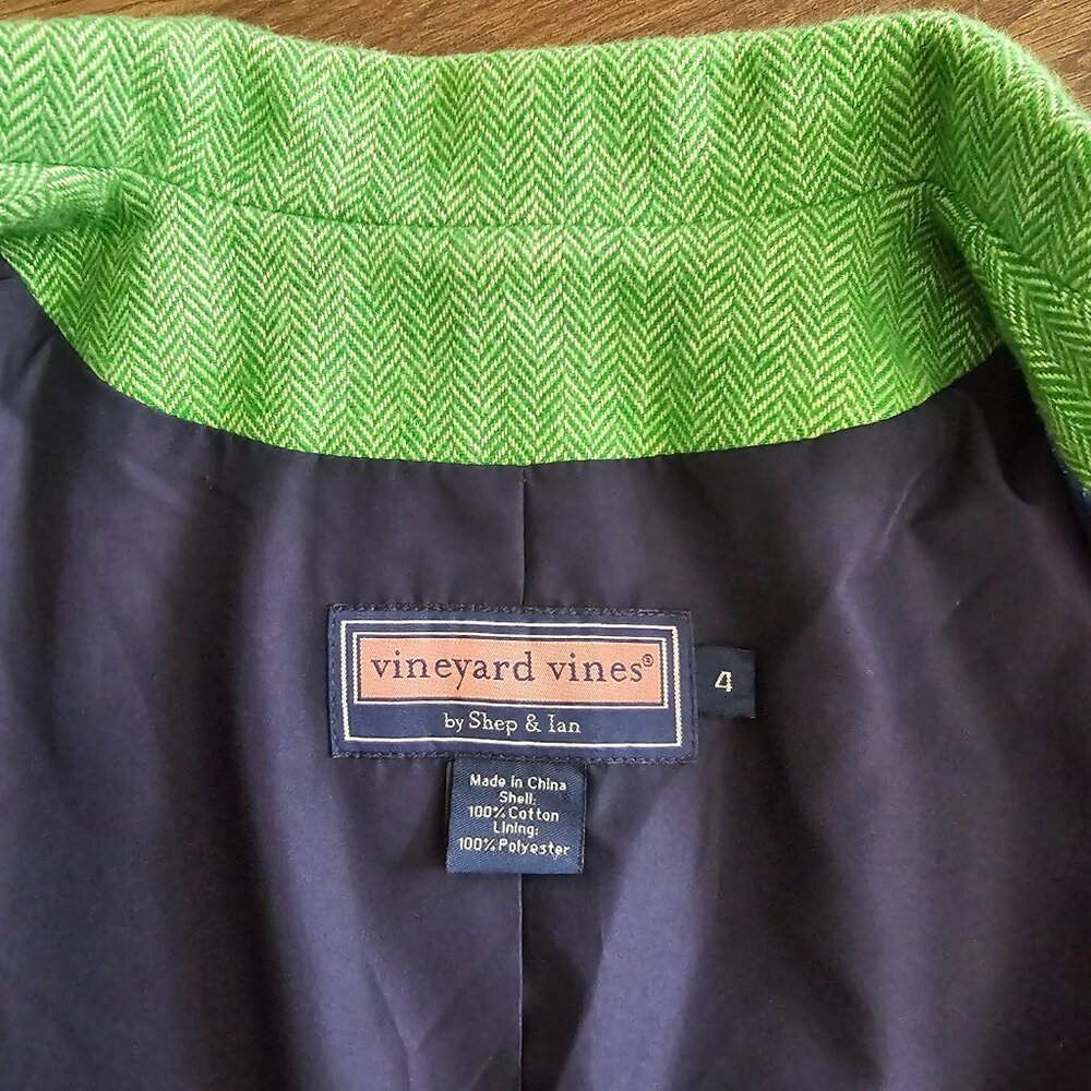 Vineyard Vines Fitted Herringbone Jacket Blazer US4 Bright Lime Green - Picture 6 of 6